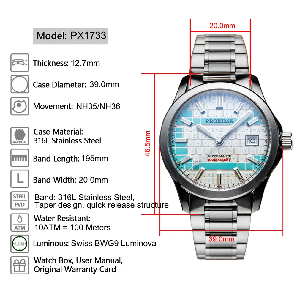 Men’s automatic dress watch with sapphire crystal and luminous hands.