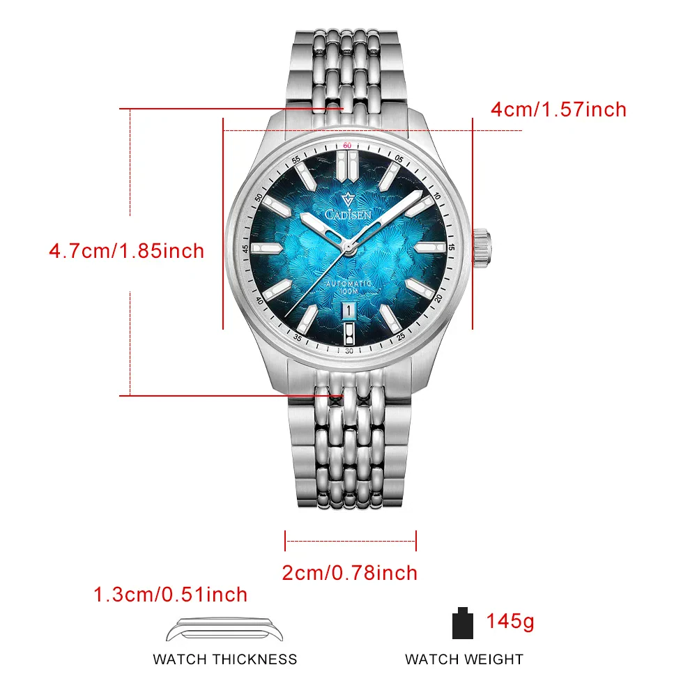 Automatic mechanical men's watch with stainless steel band.