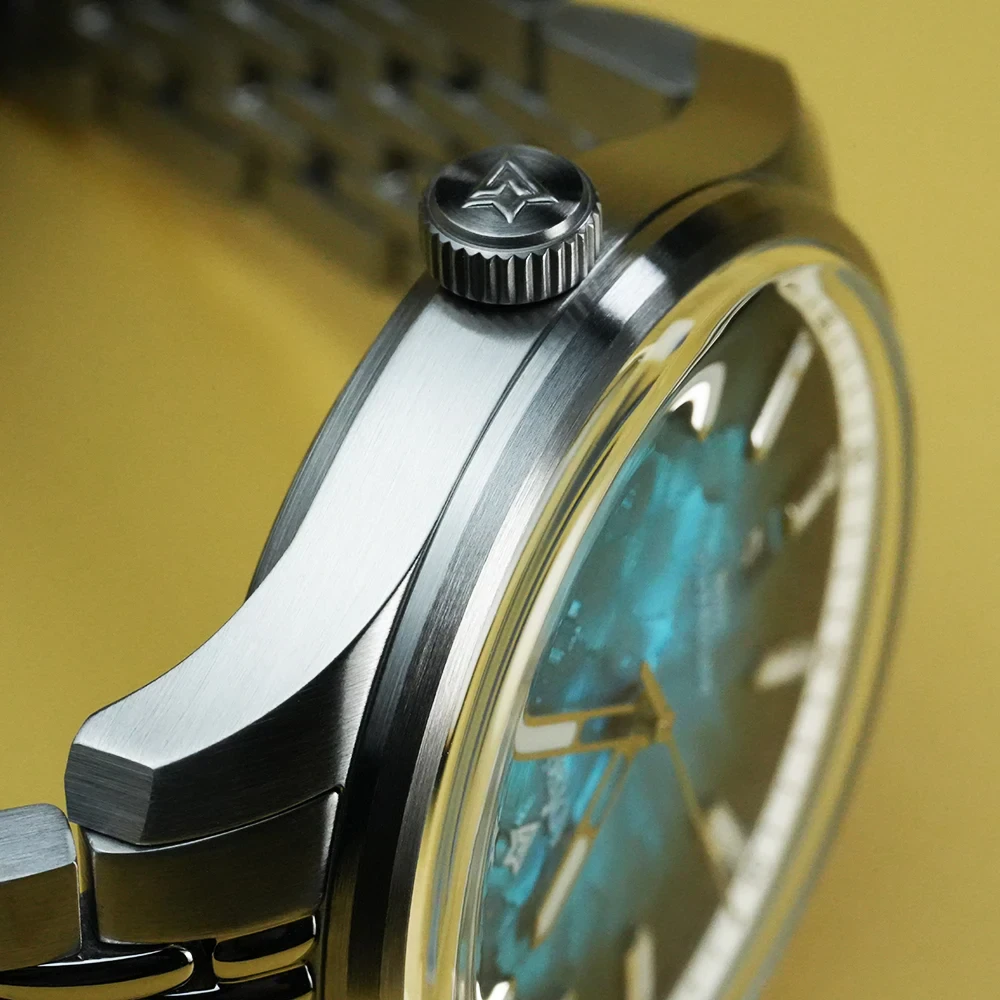 Automatic mechanical men's watch with silver finish.