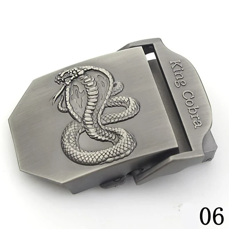 Adjustable belt buckle with a detailed king cobra design, perfect for tactical and outdoor use.