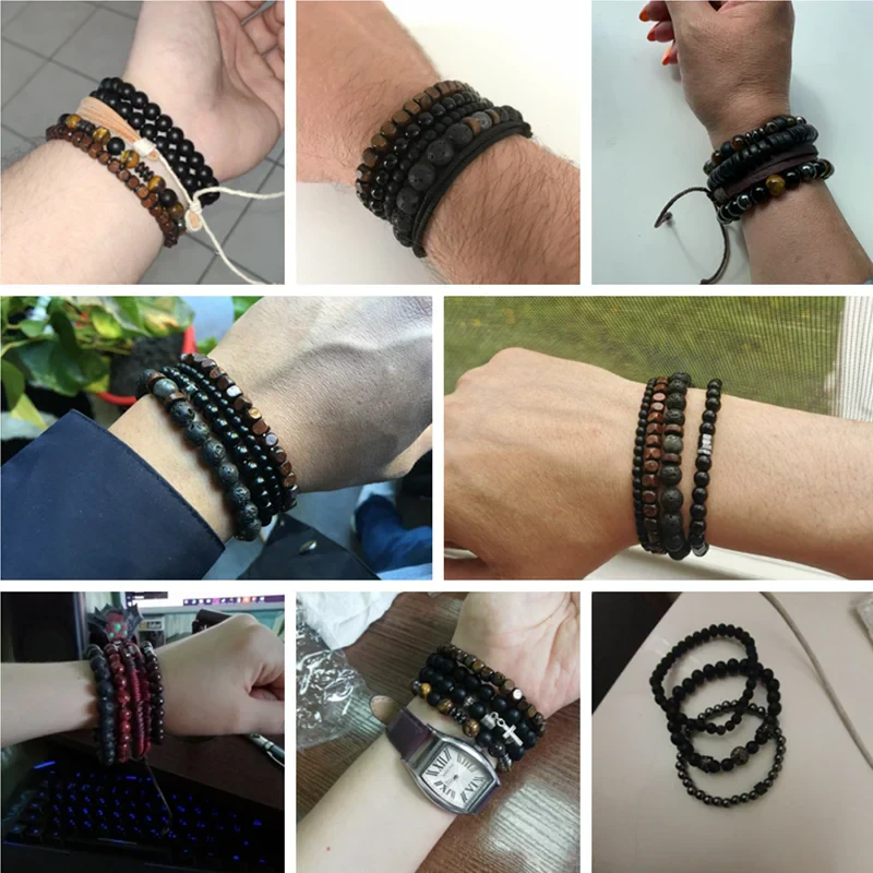 Unisex black lava onyx bead bracelets for stylish men and women, perfect for casual or formal wear.