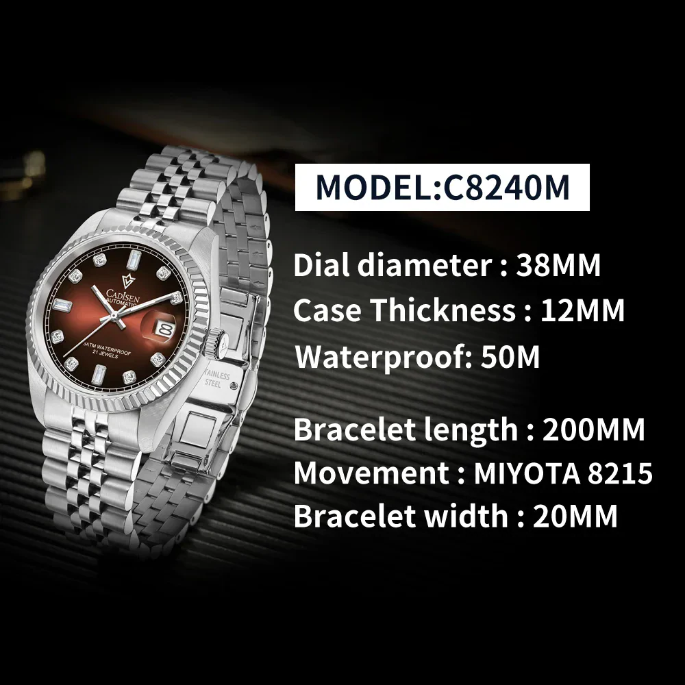 Elegant stainless steel automatic watch for men.