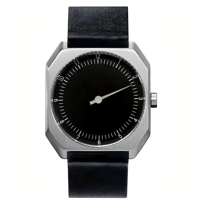 Stylish men's watch with a sleek black dial and leather strap, perfect for luxury fashion and everyd.
