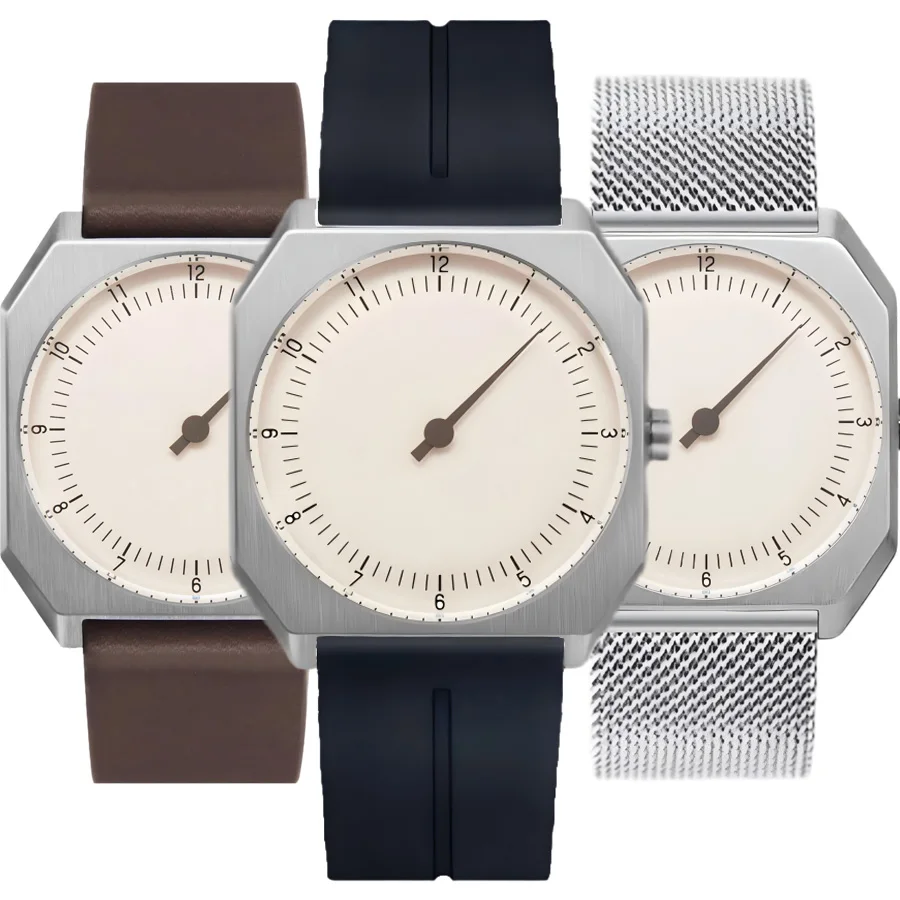 Stylish men's quartz watch featuring a minimalist design, leather and mesh strap options, perfect fo.