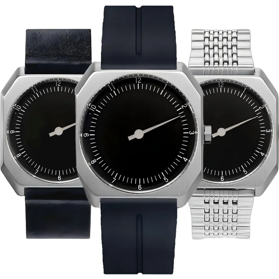 Elegant men's quartz watch with minimalist black dial and silver case, perfect for stylish everyday.
