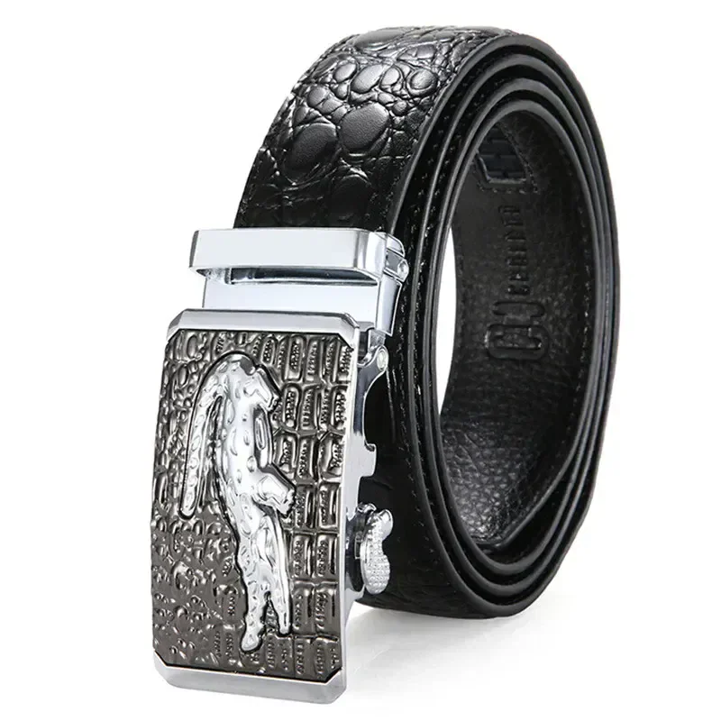 Elegant crocodile leather belt with a sleek automatic buckle for men.
