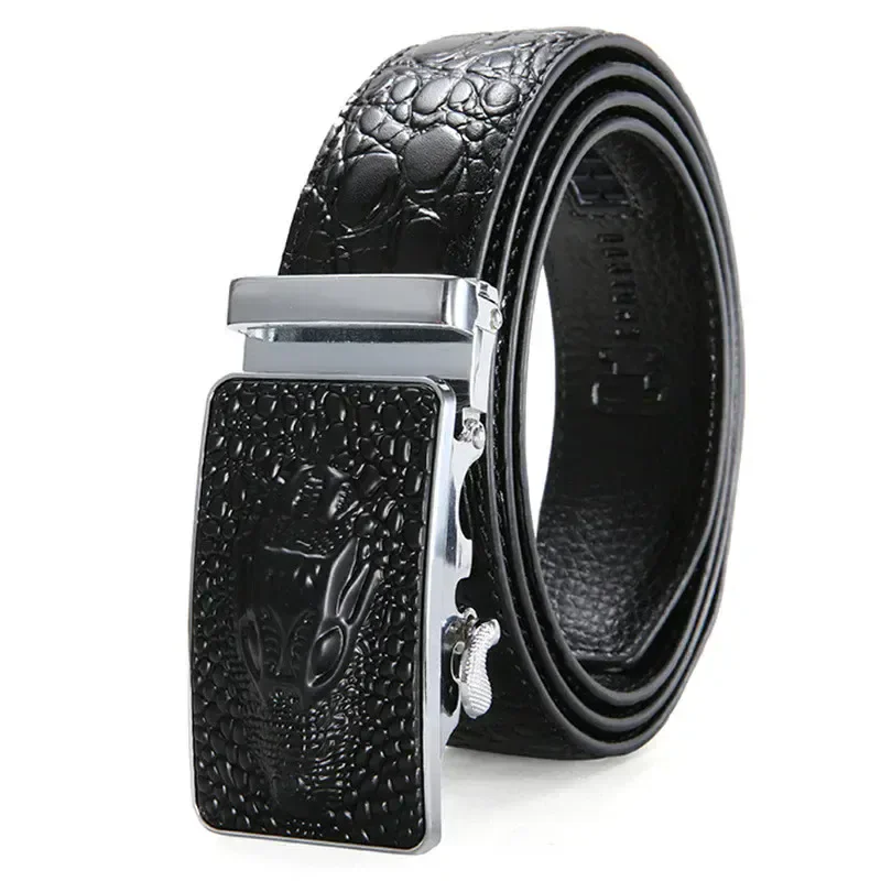 Elegant crocodile leather belt with a sleek automatic buckle for men.