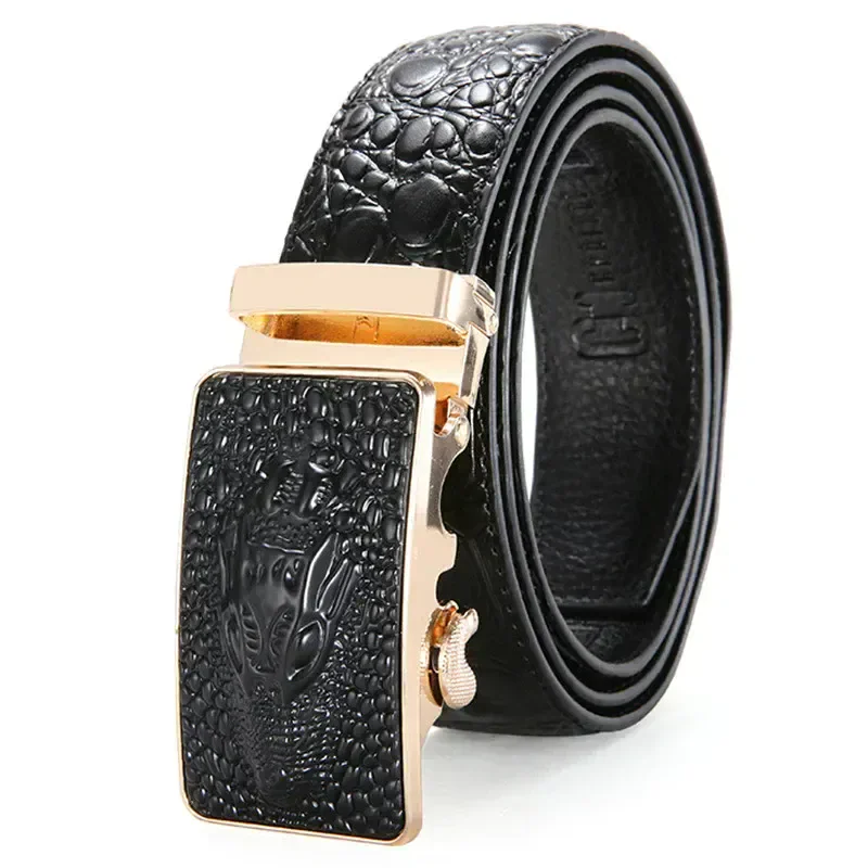 Crocodile leather belt featuring an elegant automatic buckle for men. Perfect for stylish, sophistic.