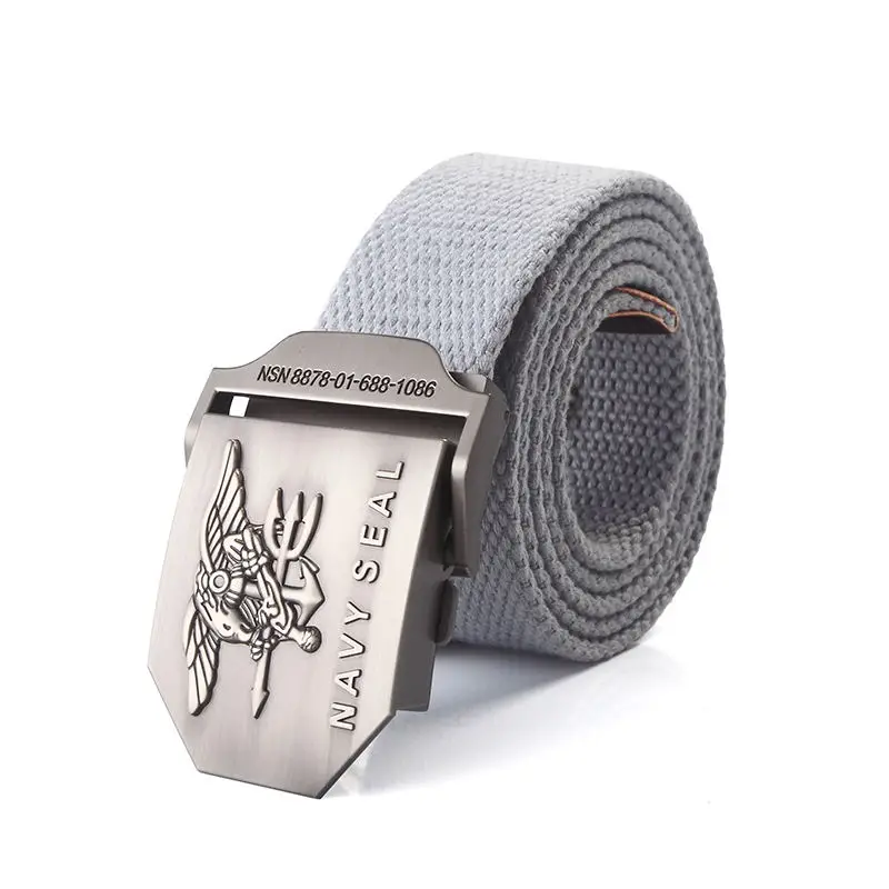 Men's Canvas Belt with US Marines Emblem Buckle for Casual Wear.