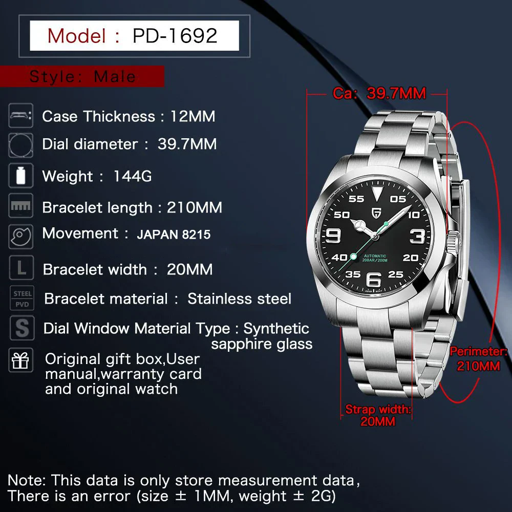 Automatic Watch with Stainless Steel Band and Black Dial.