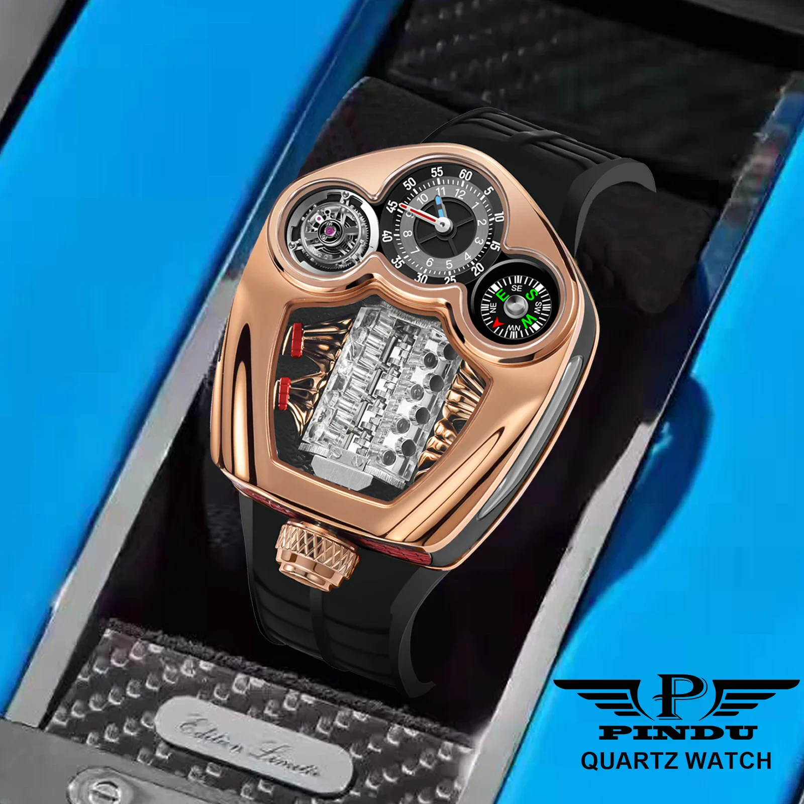 High-end luxury men's quartz watch with stainless steel case and multiple dials.