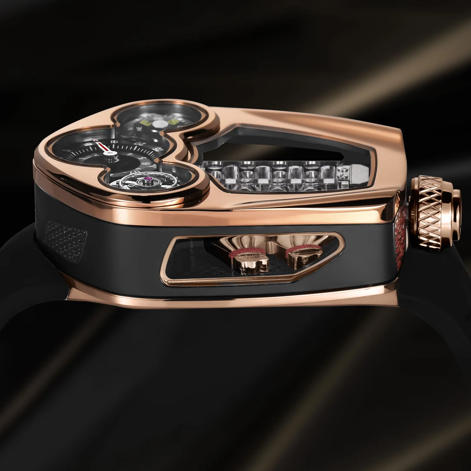 Luxurious PINDU Engine Series men's quartz watch with stainless steel, compass, waterproof Swiss mov.