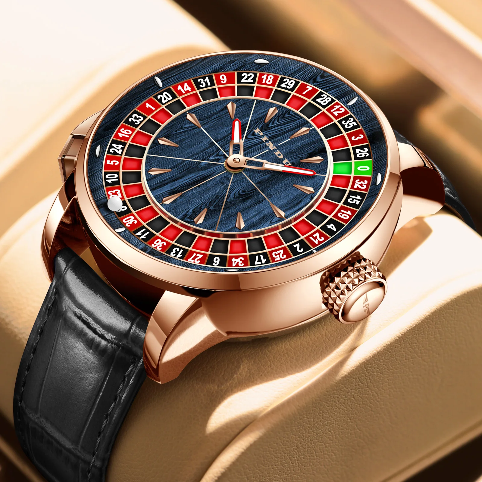 Elegant men's automatic watch with Japan NH35 movement and sapphire waterproof glass.