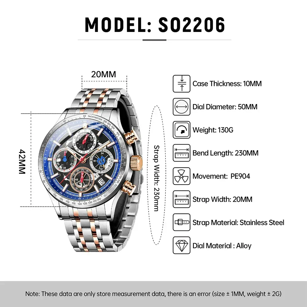 Elegant men's quartz watch with chronograph and waterproof design.