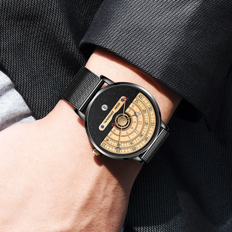 Stylish men's watch with unique dial design and black strap.