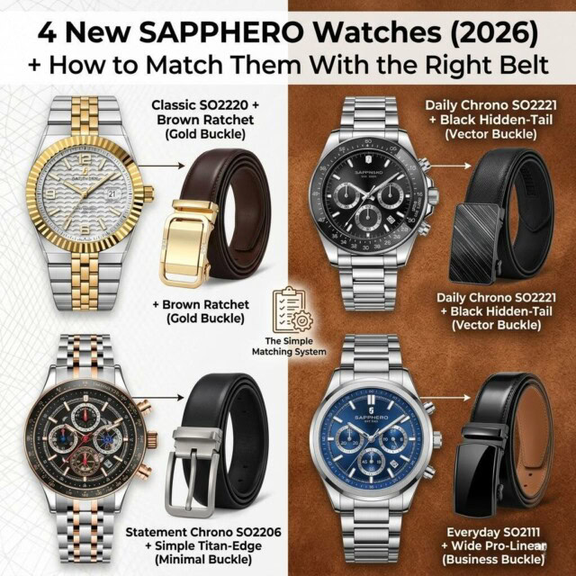 Elegant men's watches with matching belts for a sophisticated look.