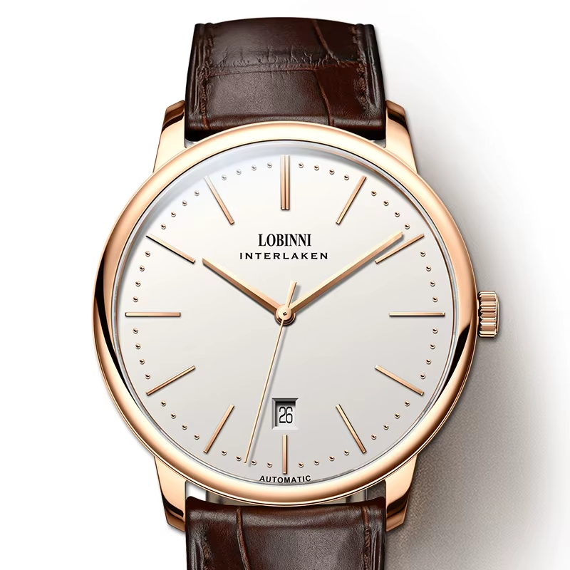 Luxury LOBINNI Interlaken wristwatch featuring a leather strap and minimalist design.