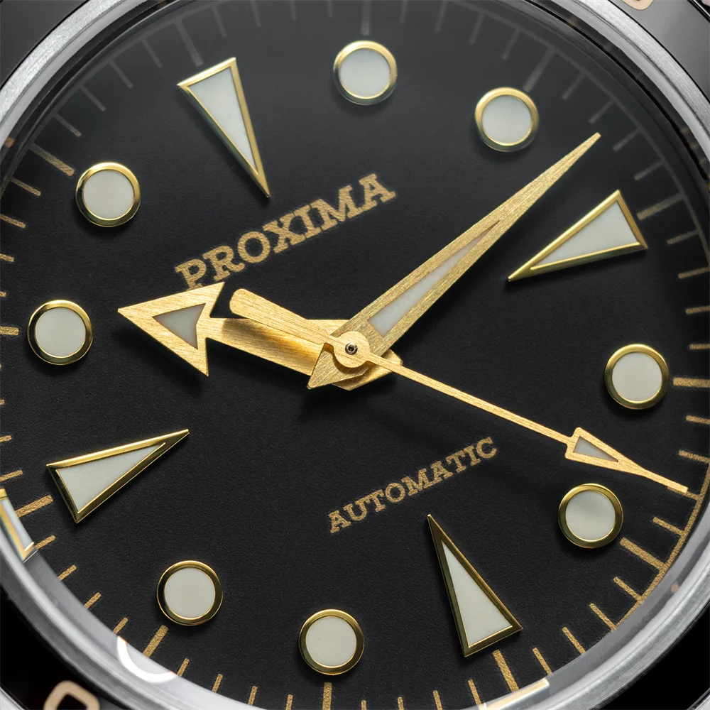 Luxury Proxima 39mm men's automatic watch with luminous ceramic bezel.