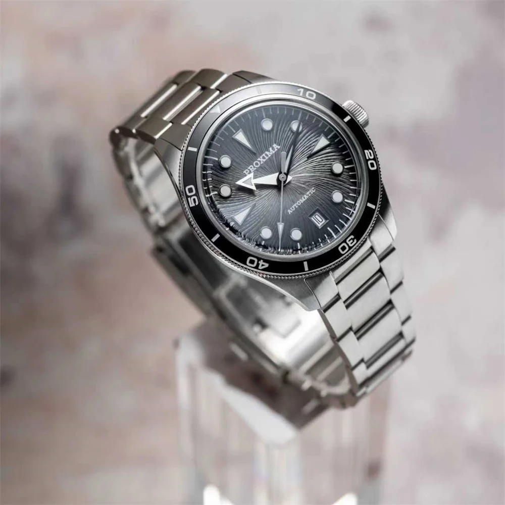 Luxury Proxima diver watch with spiral vortex dial, waterproof 200m, PT5000 automatic movement.