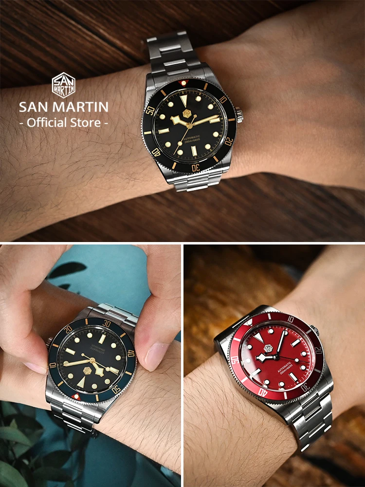 Vintage Men Diver Watch with Black Dial and Steel Band.