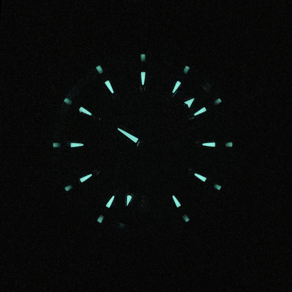 Luminous Phylida Laurel Green Aqua men's automatic watch with glow-in-the-dark dial.