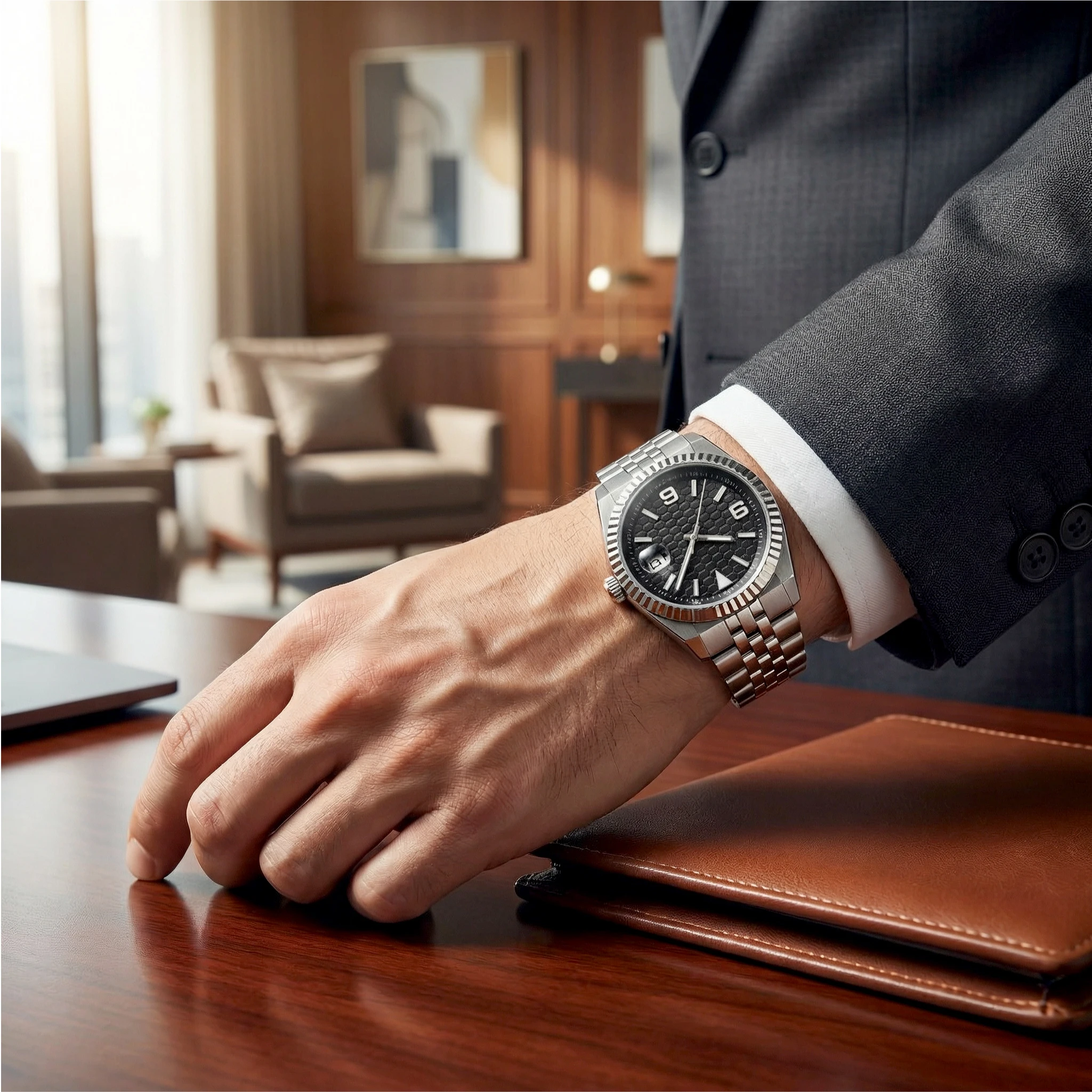 Automatic mechanical men's pilot watch with luminous dial, 100M water resistance, cushion case, and.
