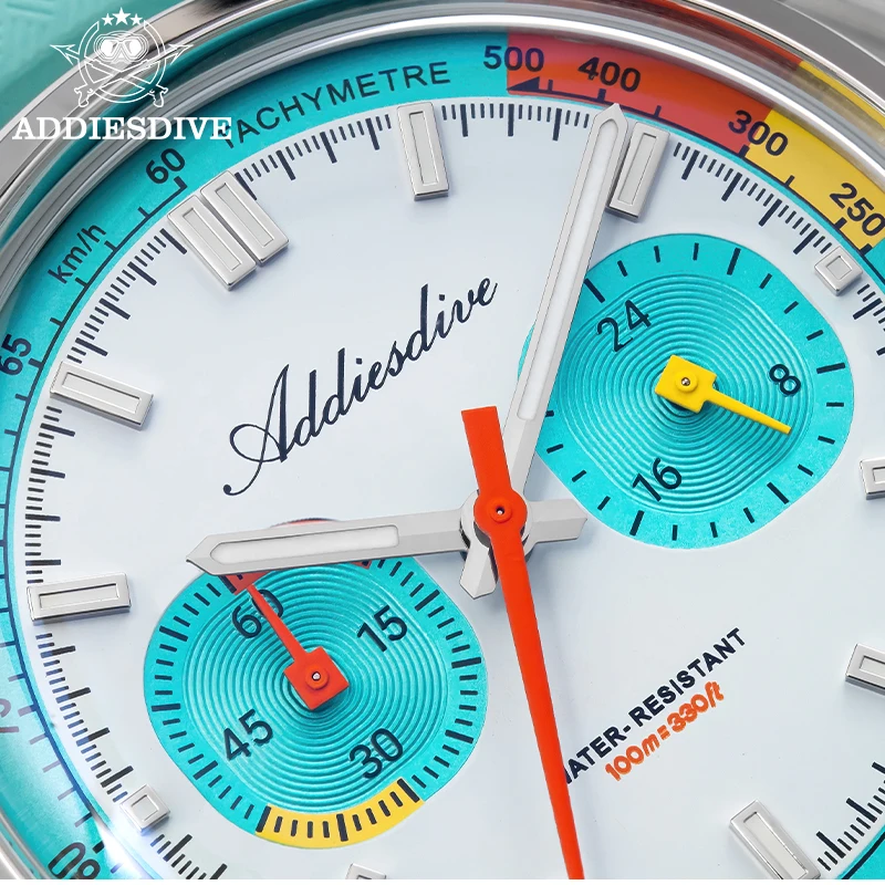 Men's chronograph watch with luminous fluorocarbon rubber strap.