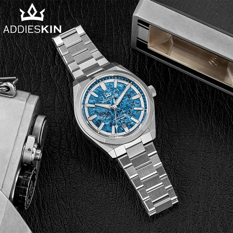 Titanium men's watch with ice crystal dial, sapphire glass, luminous hands, 20Bar waterproof, automa.