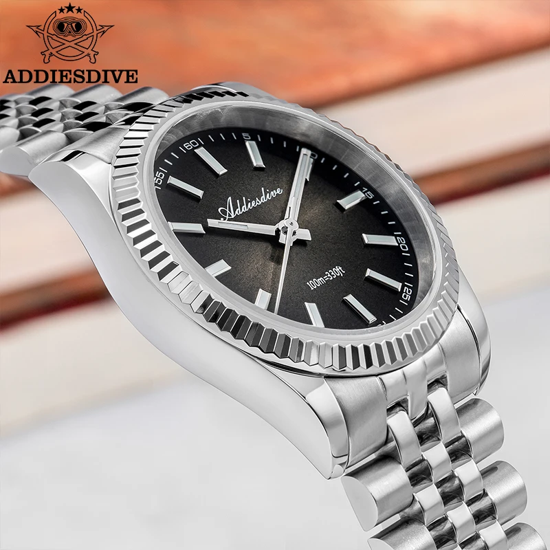Luxury men's watch with luminous BGW9 strap, sapphire glass, and waterproof design.