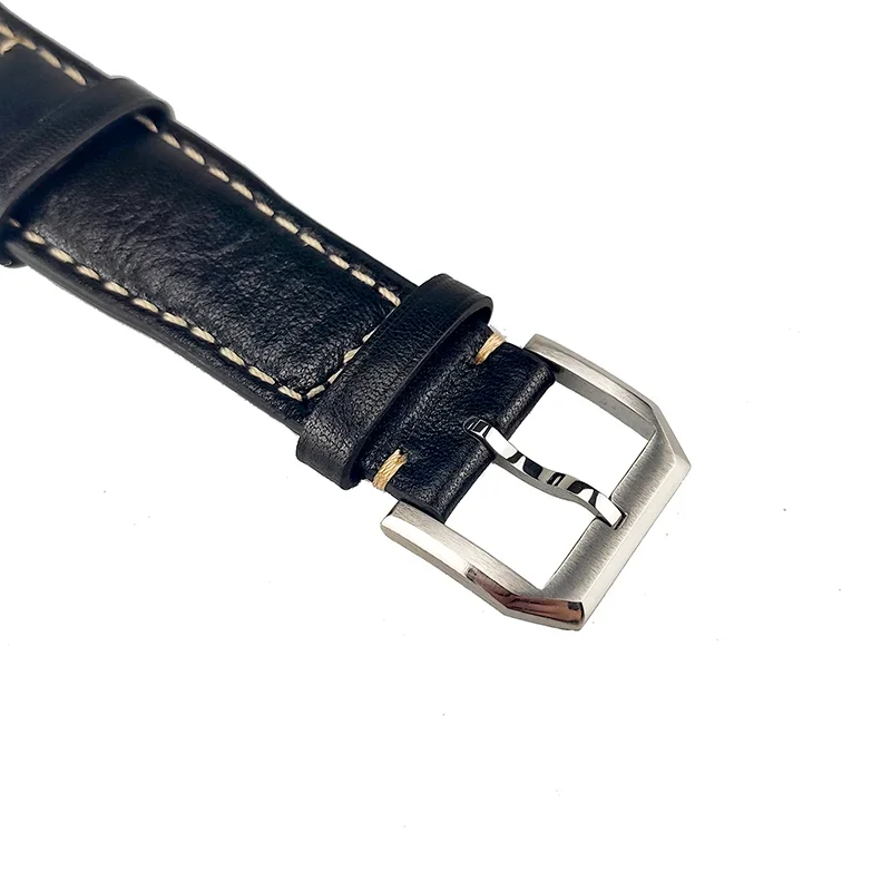 Leather watch strap with white stitching for PHYLIDA Spitfire Pilot’s watch.