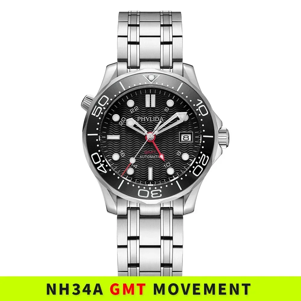 Luxury men's diver watch with automatic movement and water resistance.
