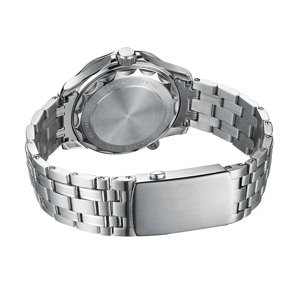 Silver stainless steel wristwatch with metal bracelet and clasp, perfect for elegant everyday wear.