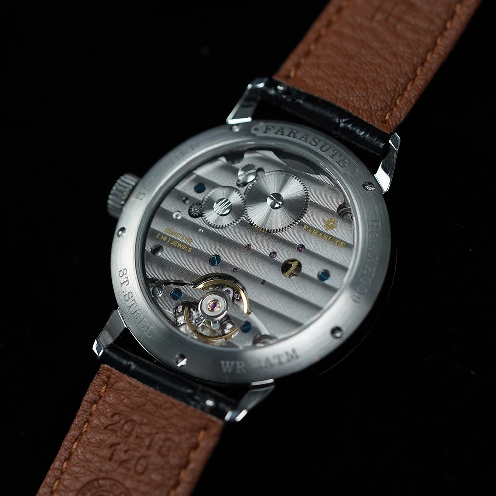 Luxury mechanical watch with transparent case showcasing intricate gears and craftsmanship.