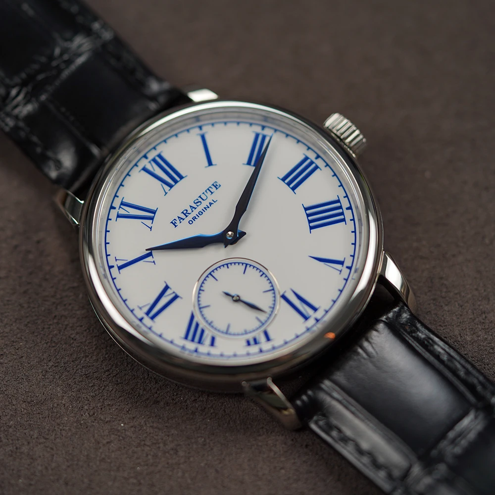Men's luxury wristwatch with Roman numerals and classic design.