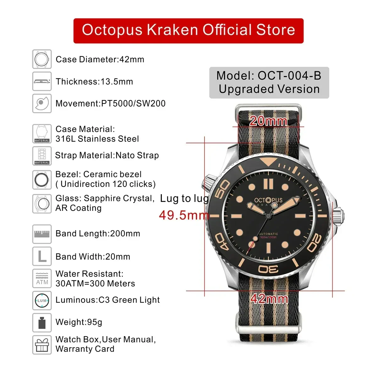 High-Quality Octopus Kraken Dive Watch with NATO Strap.