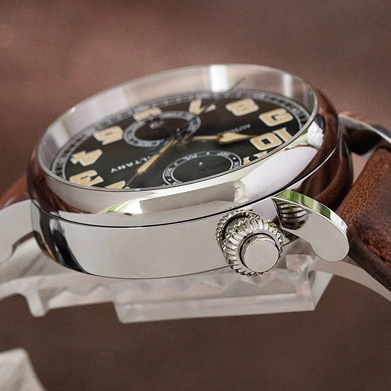 Vintage men's wristwatch with leather strap and chronograph features for stylish accessories.