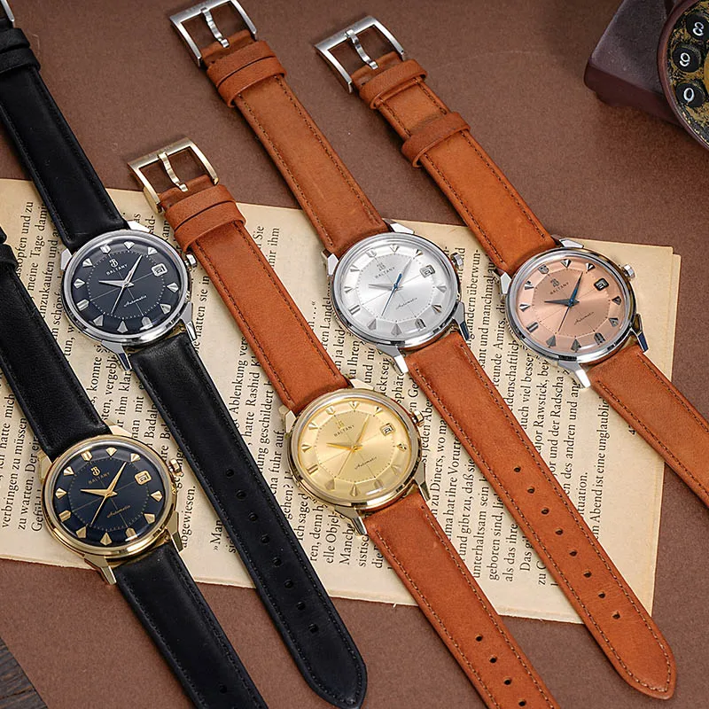 Vintage leather strap watches with classic round dial and elegant style.