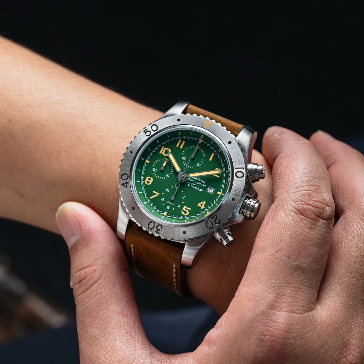 Sugess Titanium Chronograph Watch of Mens Automatic Peacock SL4609 Movement Luxury Waterproof Mechanical Wristwatches New S464