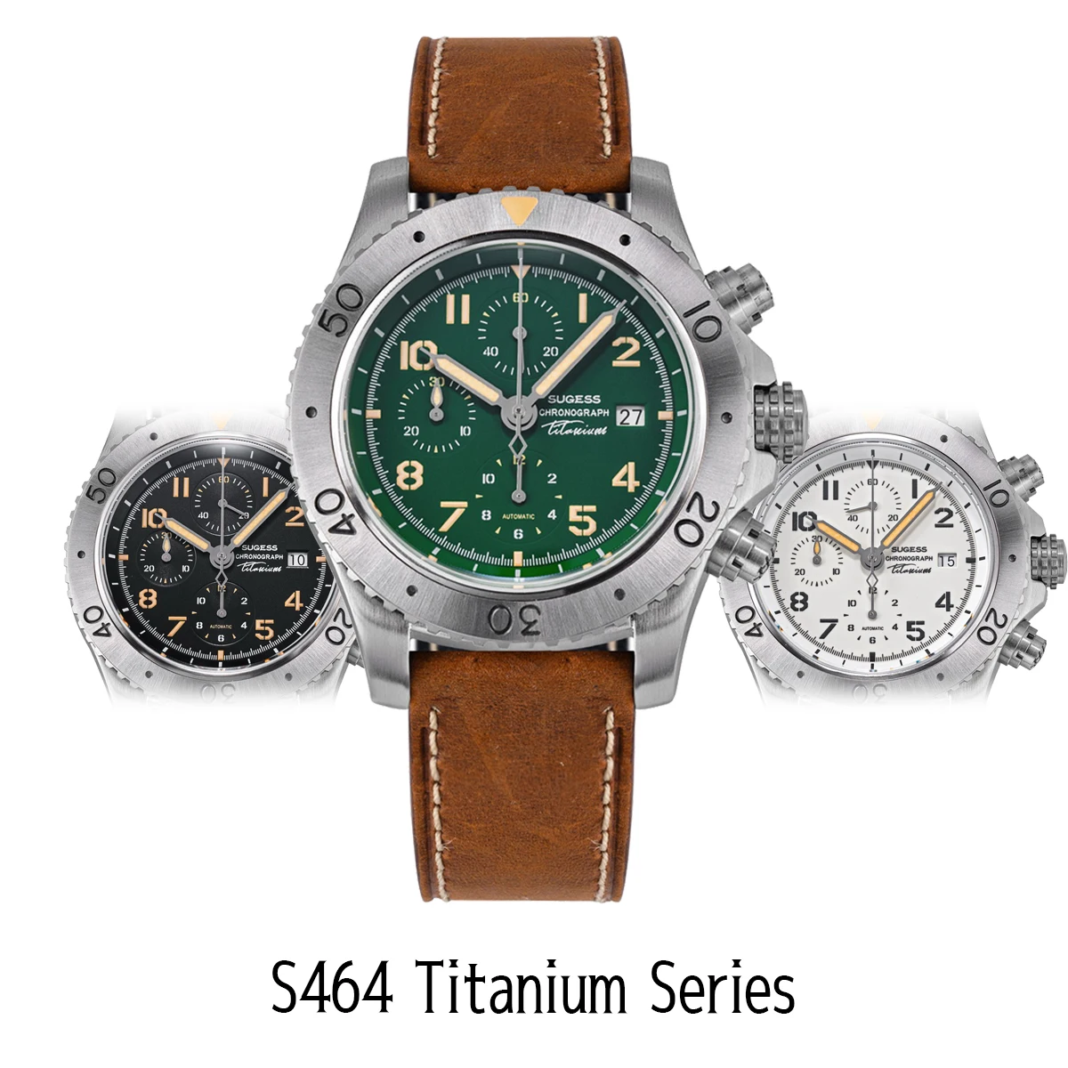Sugess Titanium Chronograph Watch of Mens Automatic Peacock SL4609 Movement Luxury Waterproof Mechanical Wristwatches New S464