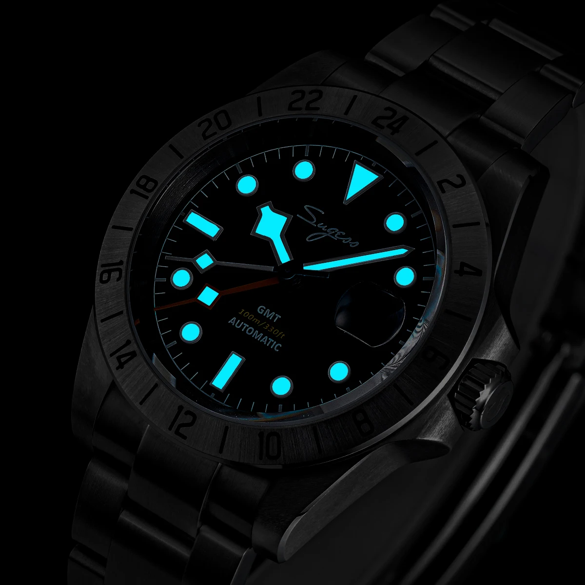Elegant men's watch with glow-in-the-dark markers and automatic movement.