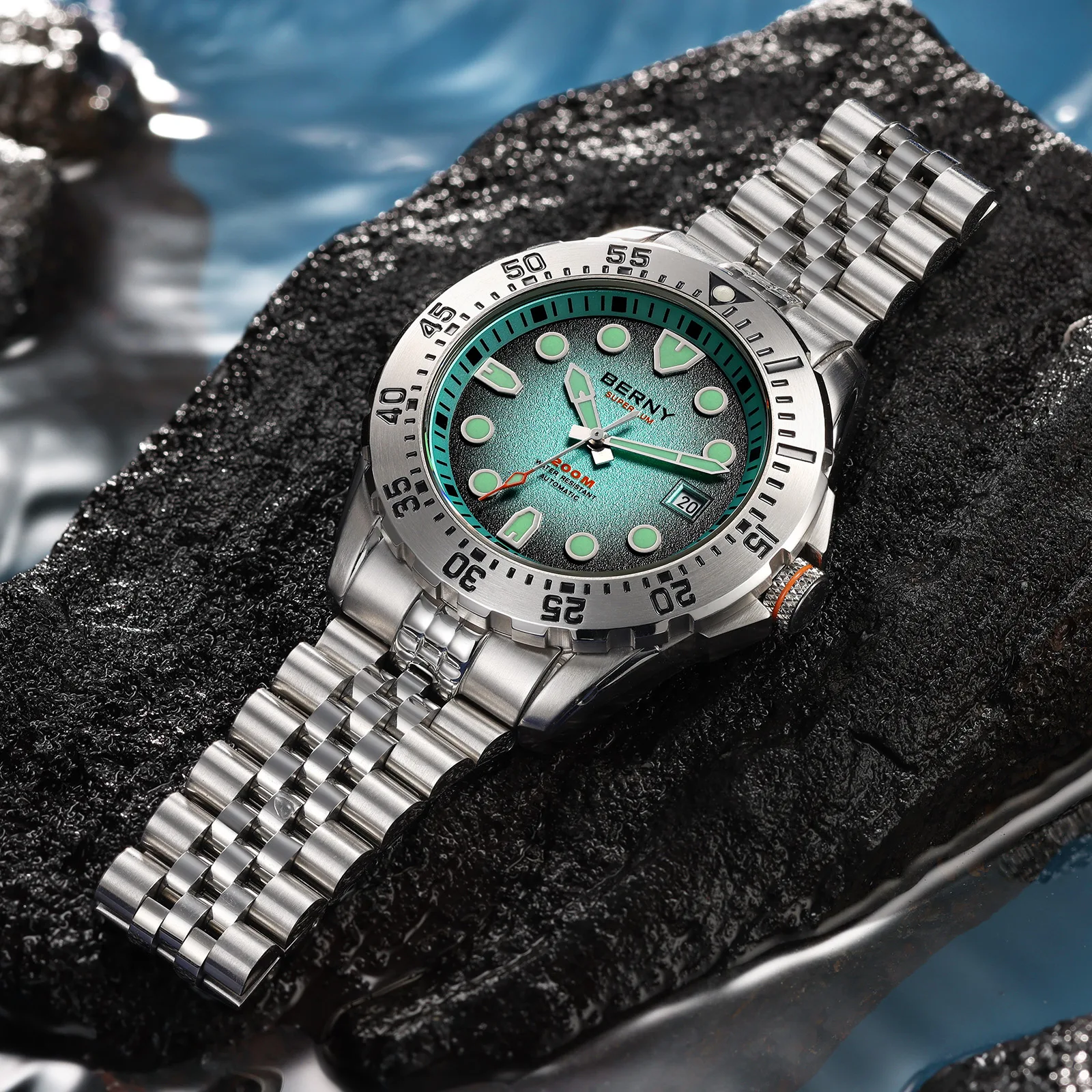 BERNY 20ATM Automatic Diver Watch for Men MIYOTA 8215 Top Accuracy 316L Steel Supper Luminous Sapphire AR Men's Diving Watches