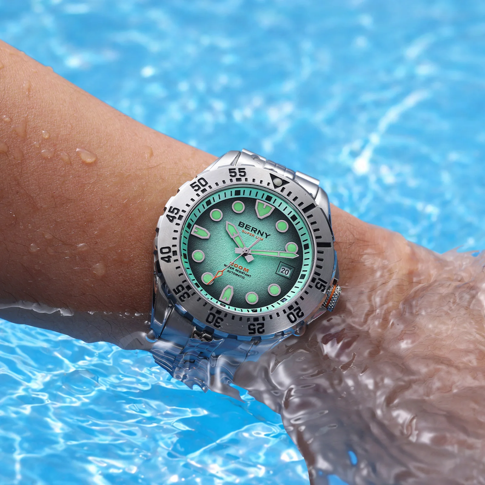 BERNY 20ATM Automatic Diver Watch for Men MIYOTA 8215 Top Accuracy 316L Steel Supper Luminous Sapphire AR Men's Diving Watches