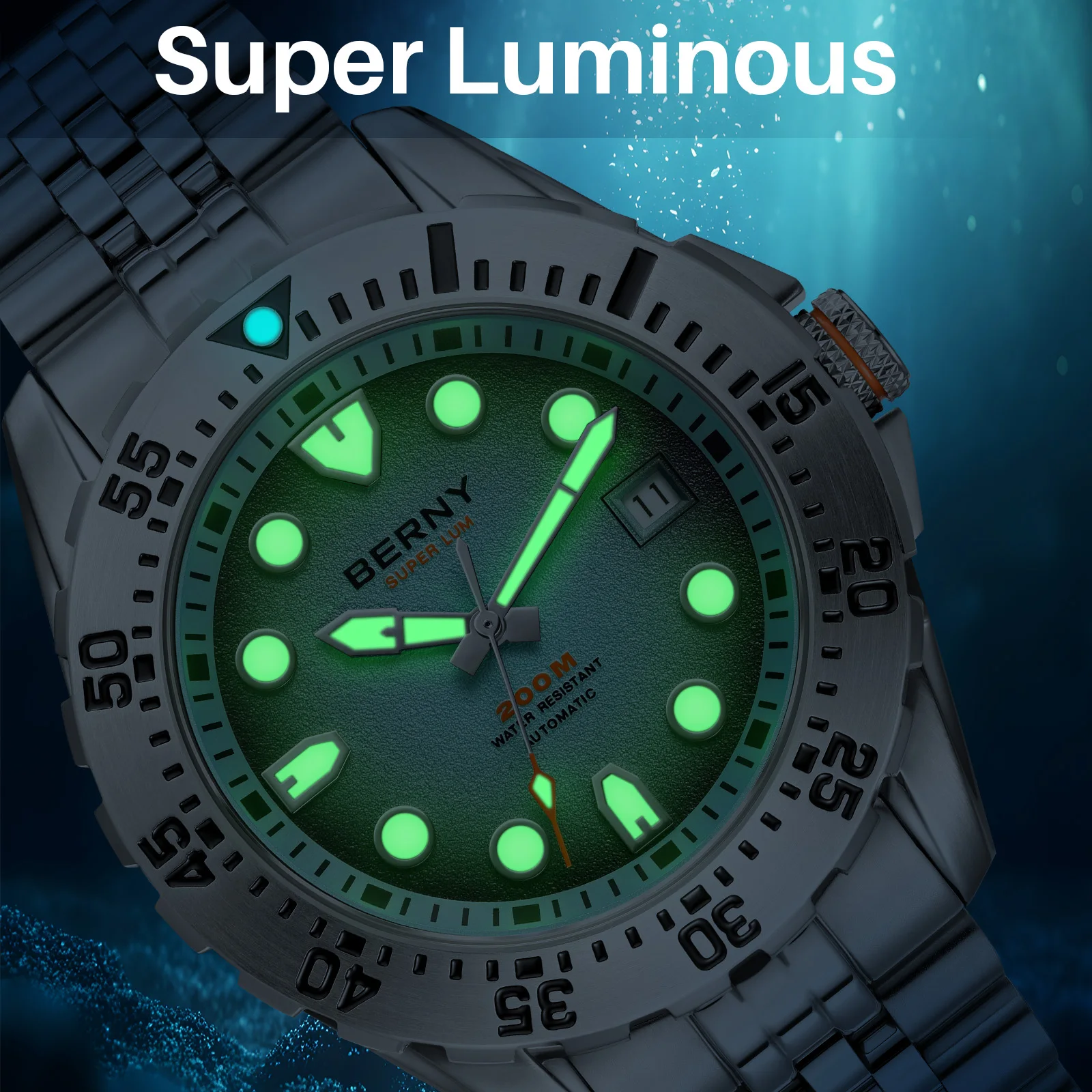 BERNY 20ATM Automatic Diver Watch for Men MIYOTA 8215 Top Accuracy 316L Steel Supper Luminous Sapphire AR Men's Diving Watches