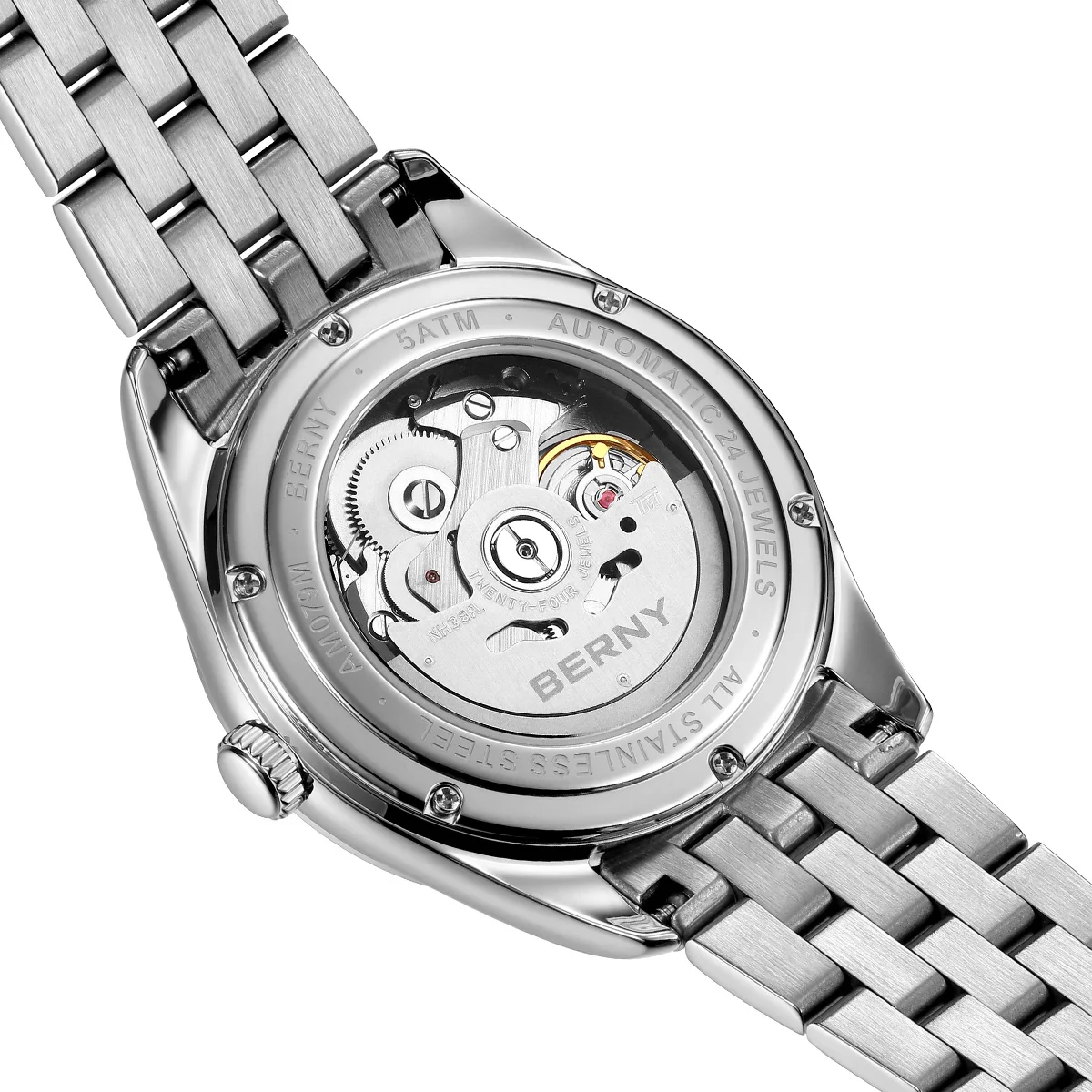 BERNY Automatic Watch for Men Luxury Skeleton 100% Original NH38 Business Casual 316L Steel Sapphire Lens Top Quality Men Watch