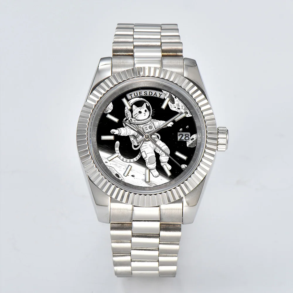 Creative men's watch 40mm/36mm Miyota 8285 watch Color-printed blue luminous automatic mechanical watch Kitten puppy astronaut