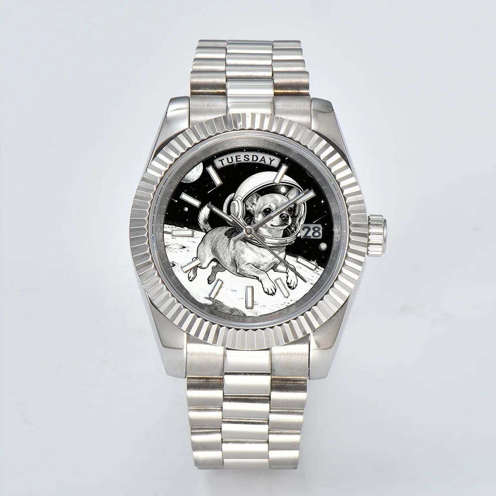 Creative men's watch 40mm/36mm Miyota 8285 watch Color-printed blue luminous automatic mechanical watch Kitten puppy astronaut