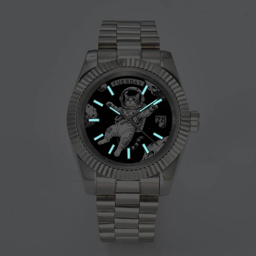 Creative men's watch 40mm/36mm Miyota 8285 watch Color-printed blue luminous automatic mechanical watch Kitten puppy astronaut