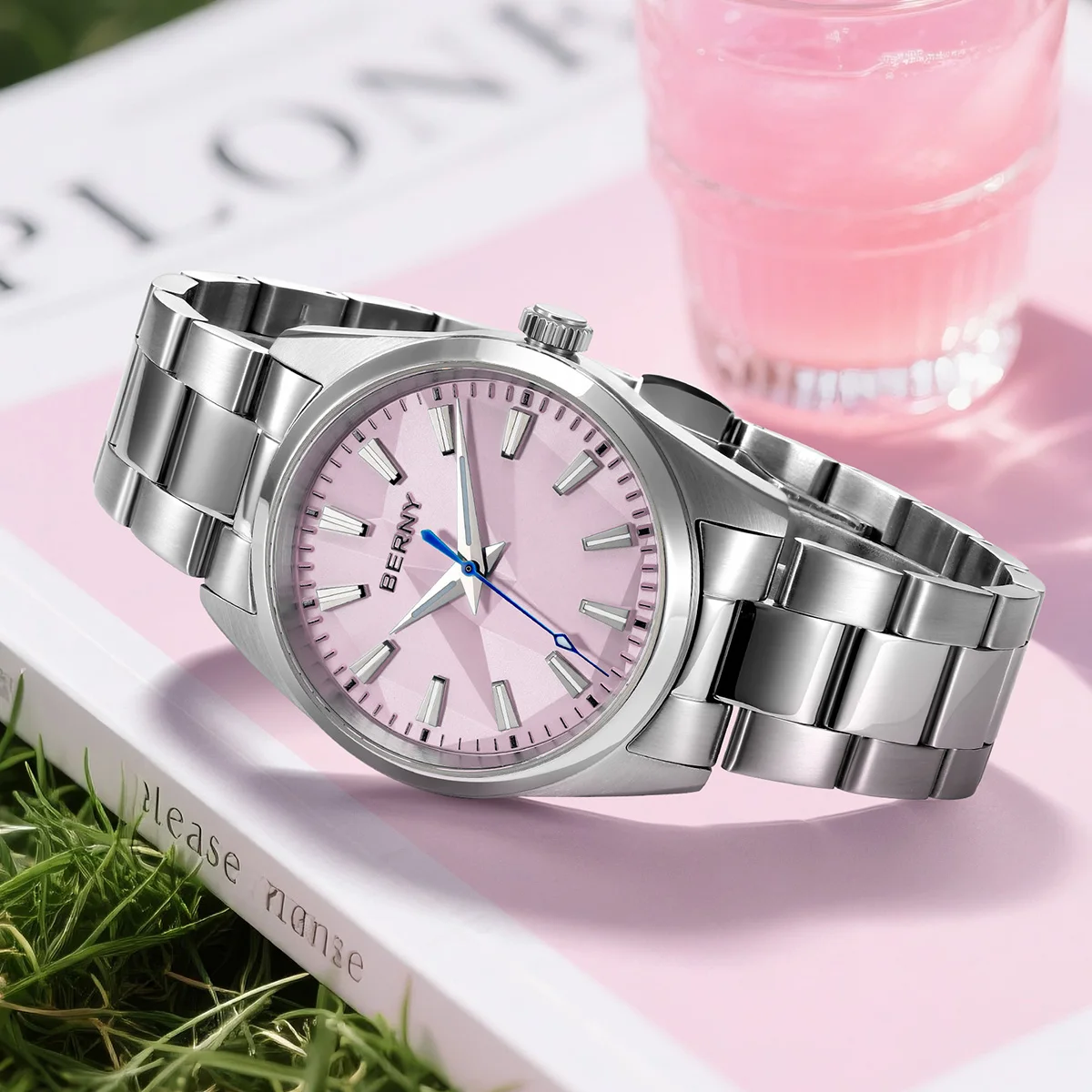 BERNY Quartz Women Watch Stereo Dial 39mm Watch 100m Waterproof 316L Stainless Steel Sapphire AR Coated Lens Watch For Ladies