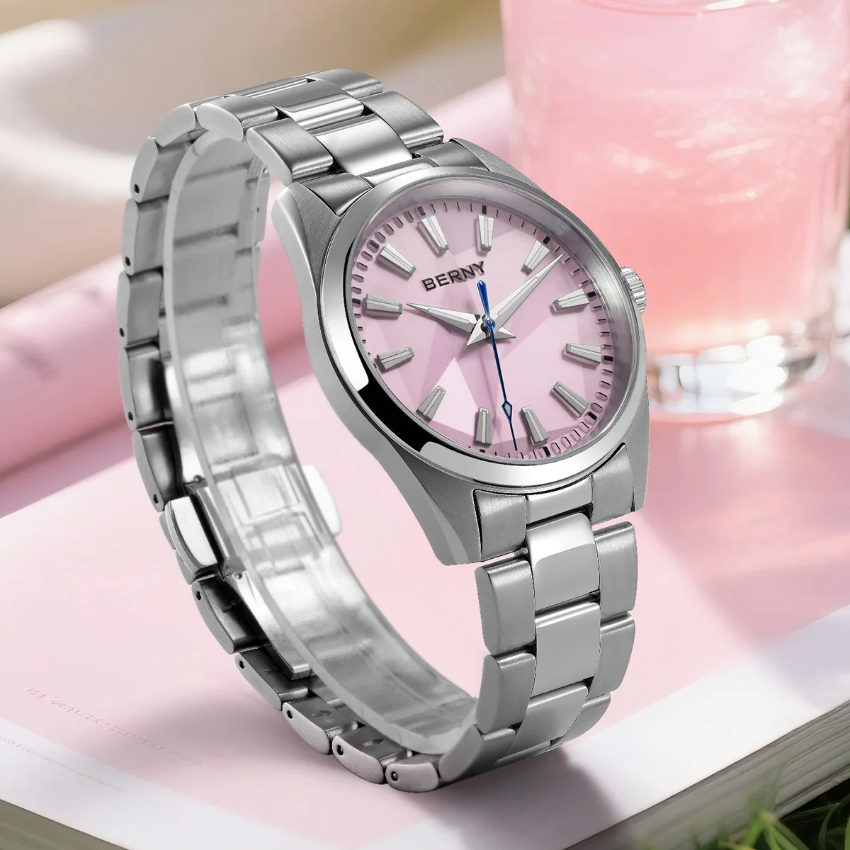 BERNY Quartz Women Watch Stereo Dial 39mm Watch 100m Waterproof 316L Stainless Steel Sapphire AR Coated Lens Watch For Ladies