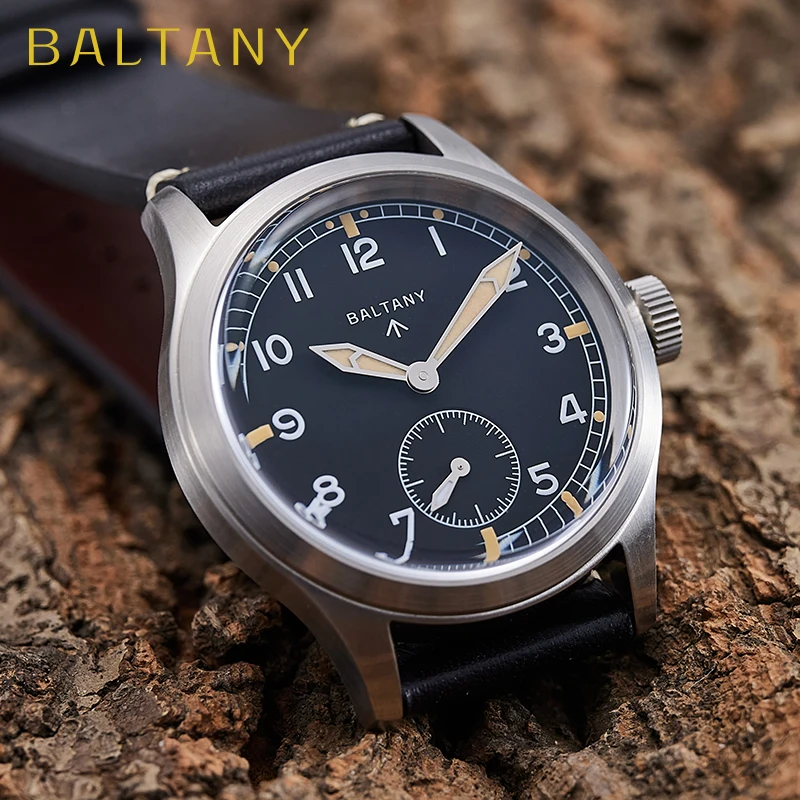 Quartz Field Watch with Black Dial and Leather Strap.